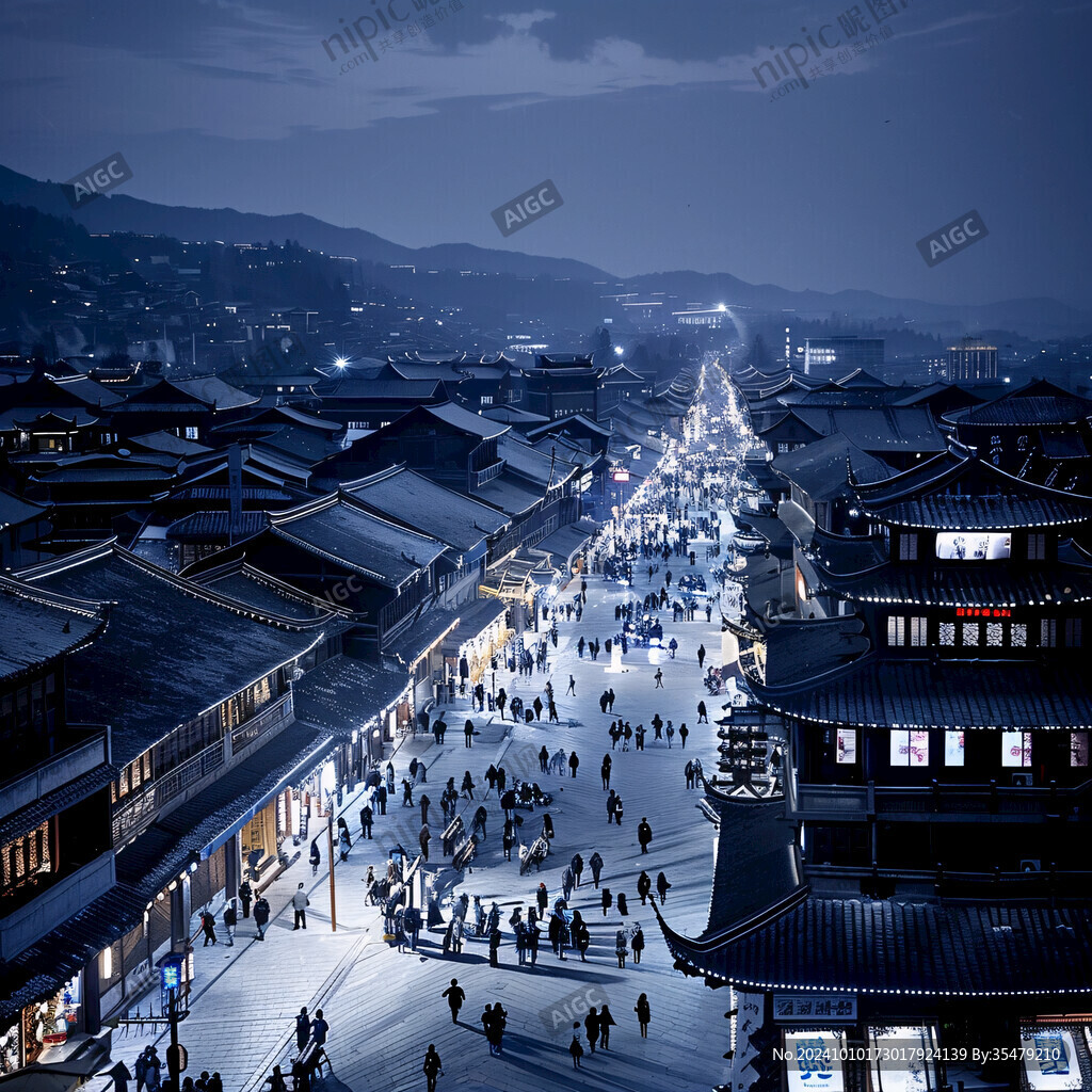 古代街道夜景