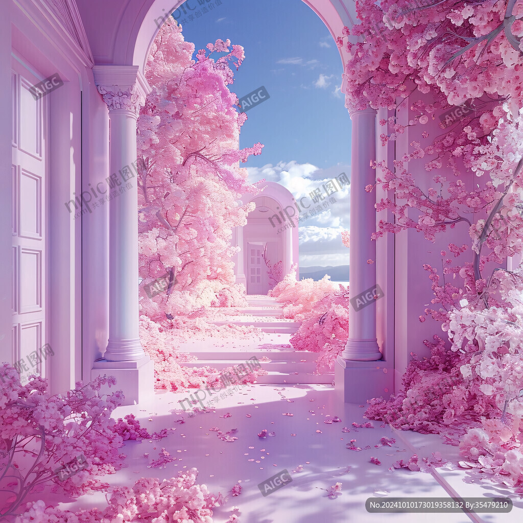梦幻粉红色城堡长走廊