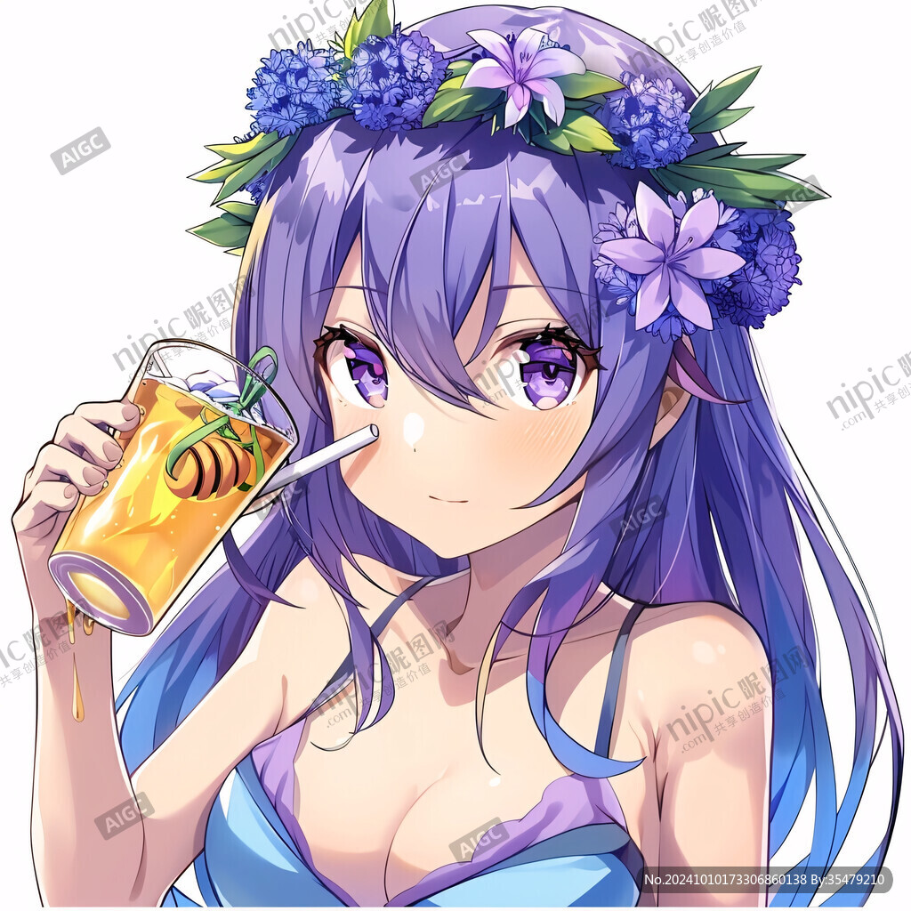 二次元女孩喝奶茶