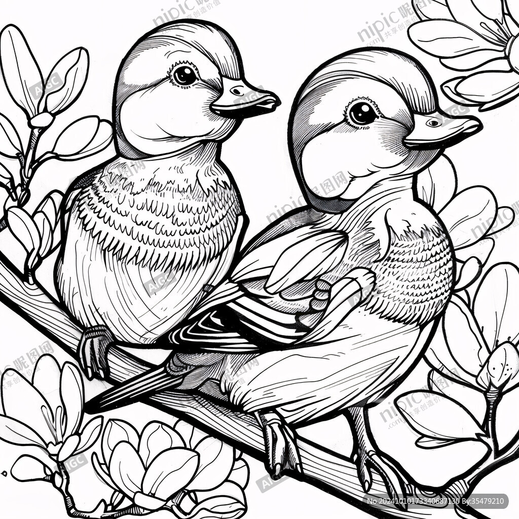 黑白版画插画鸭子