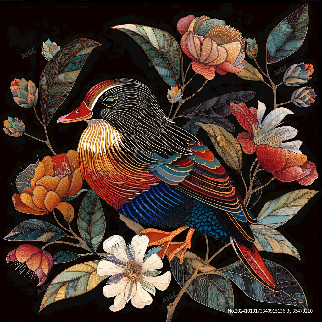 欧美风格鸟花卉