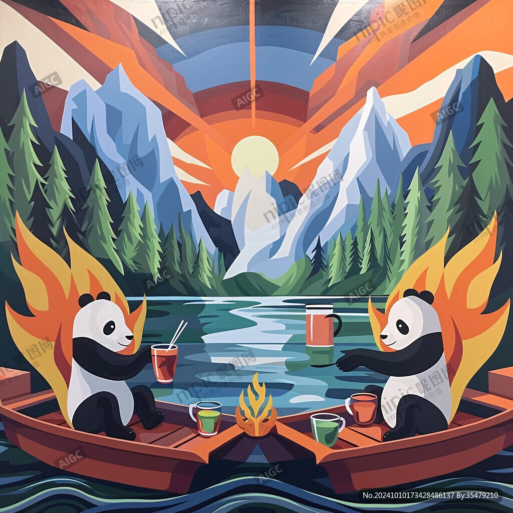 熊猫火锅插画