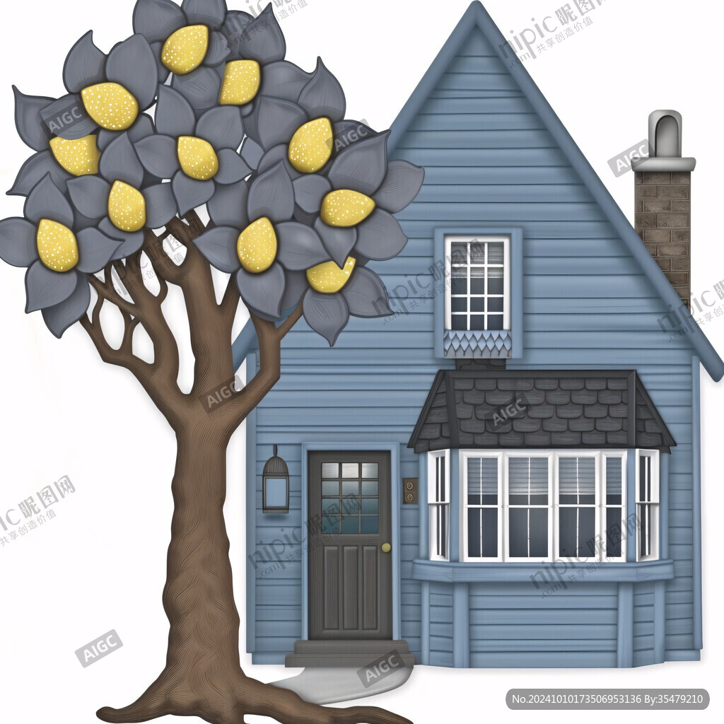 树木树叶树下小木屋