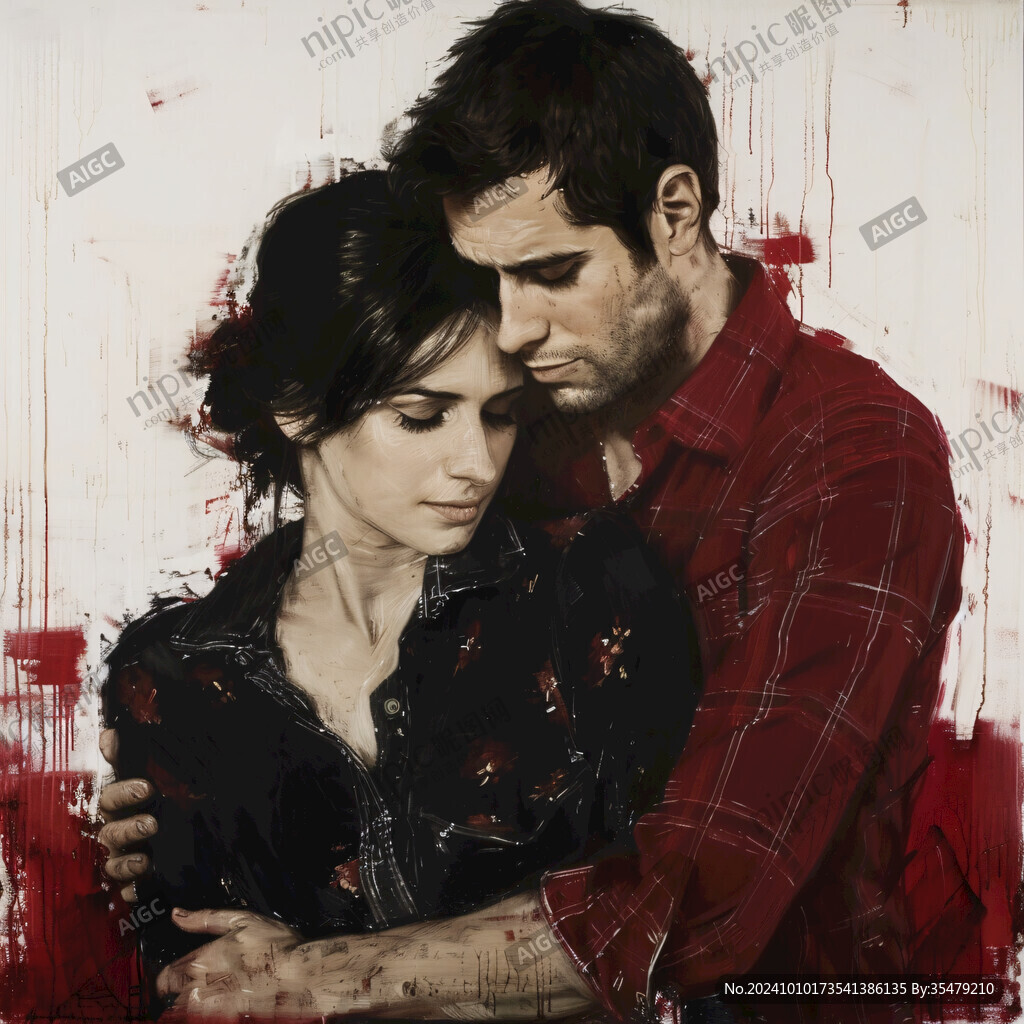 羞涩爱情现代油画