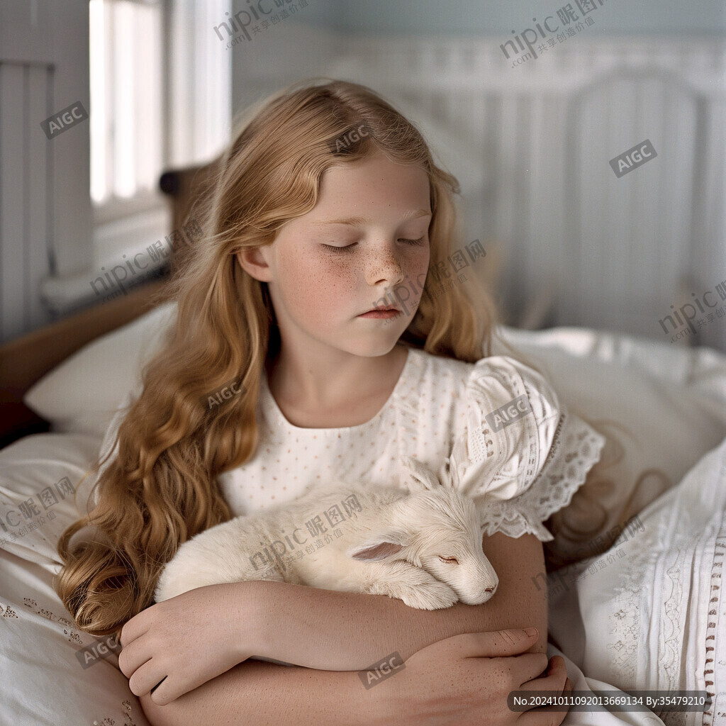 躺在猫身上的小女孩