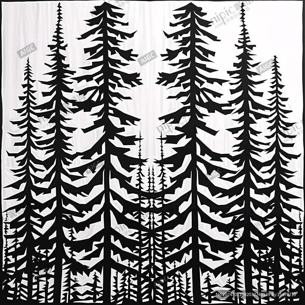 水墨杉树窗帘橱窗