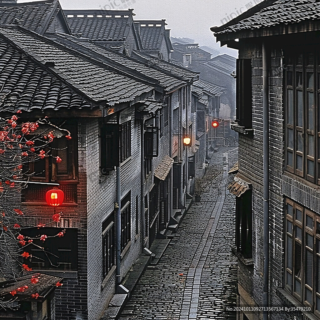 古街阴雨天