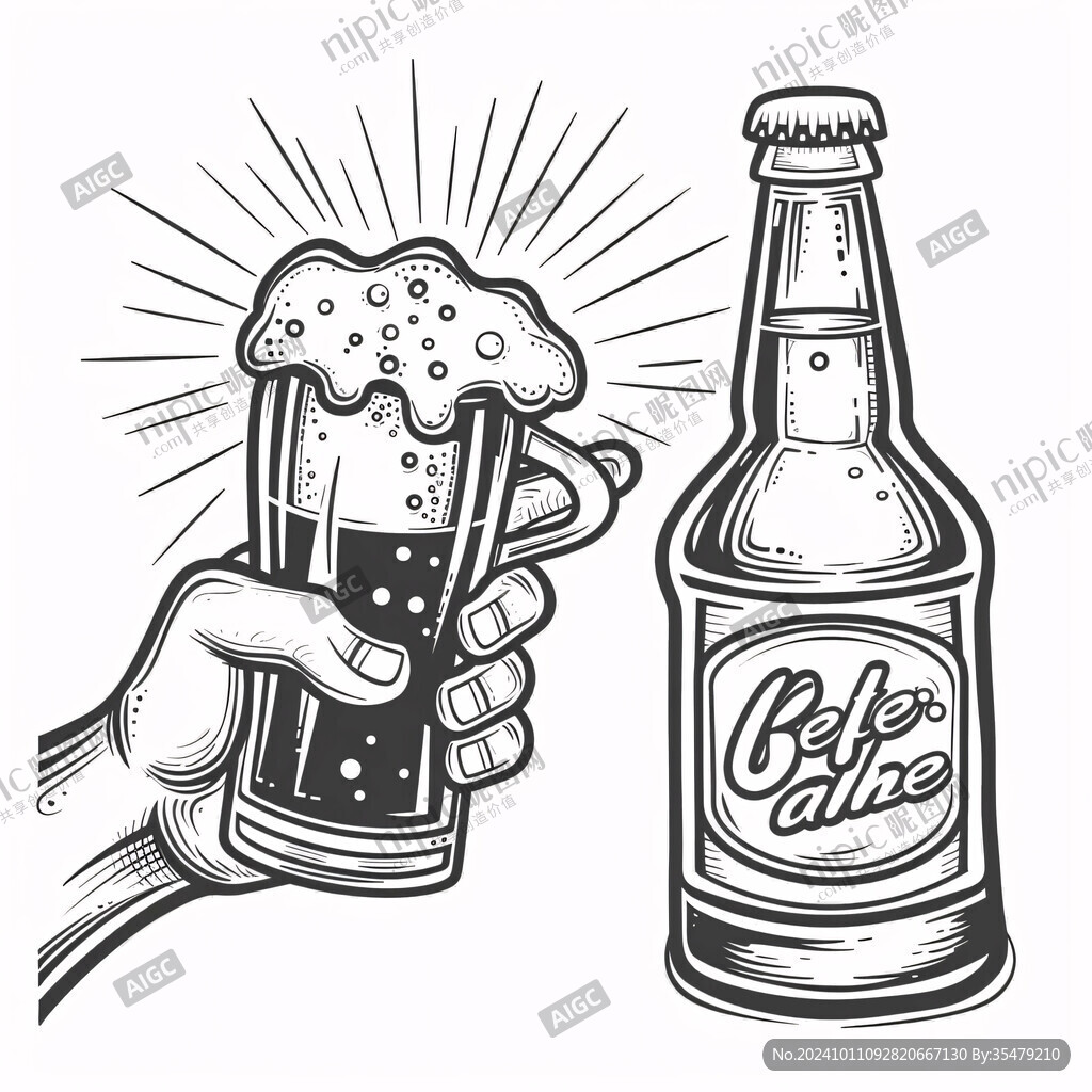 啤酒手绘图