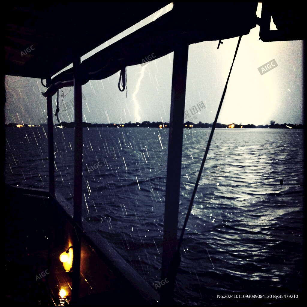 细雨菲菲下的坐船人