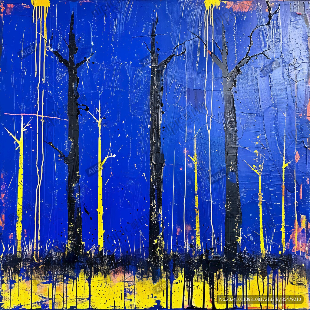 电脑画抽象秋季白桦林