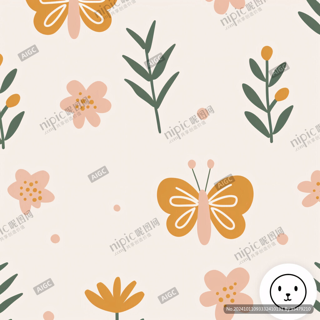 黄底粉色橘黄色花