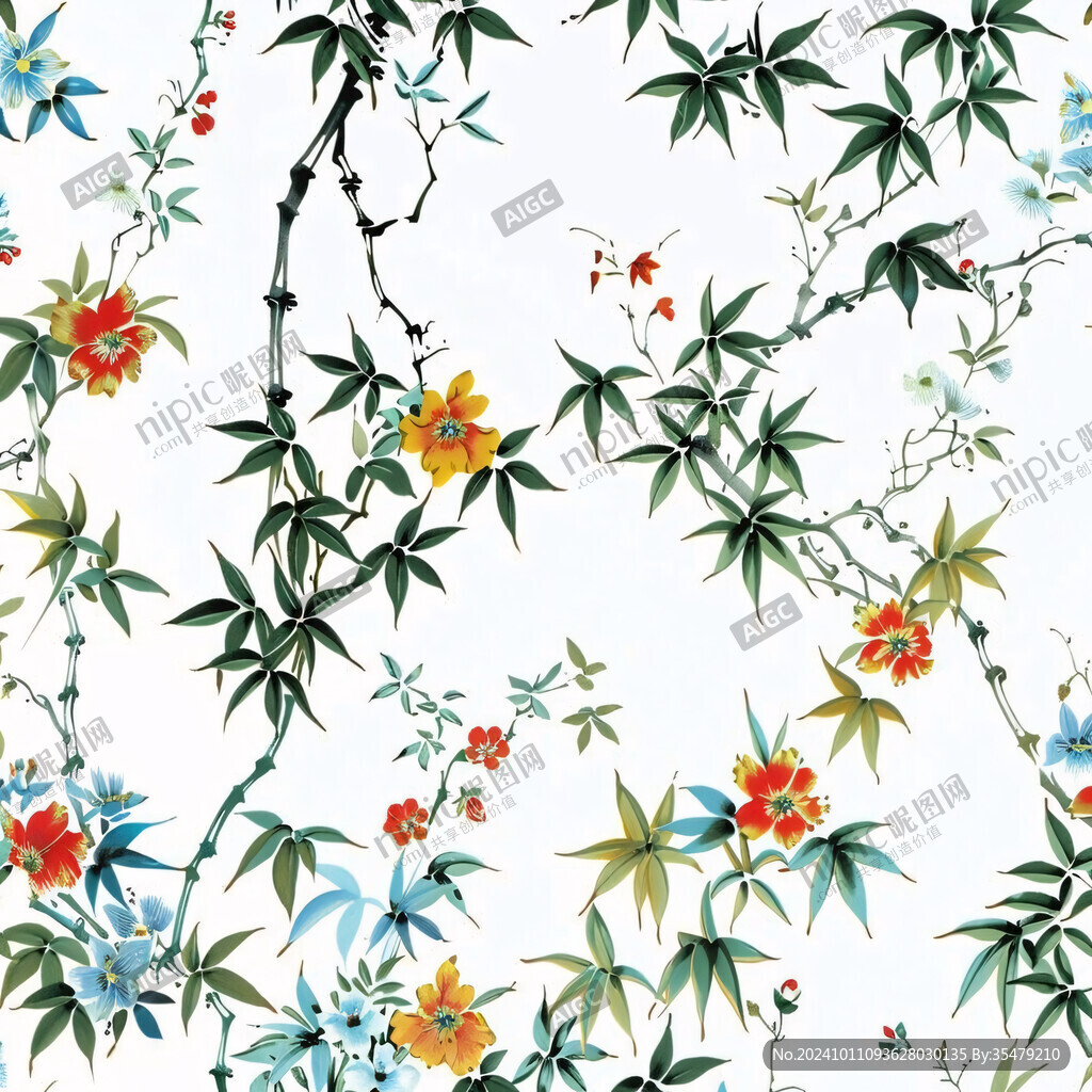 工笔画梅花竹子