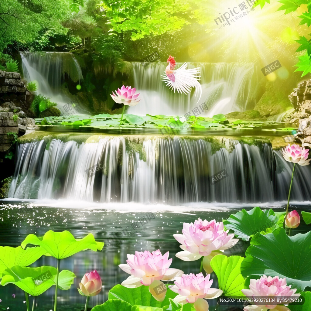 荷花荷叶瀑布时尚唯