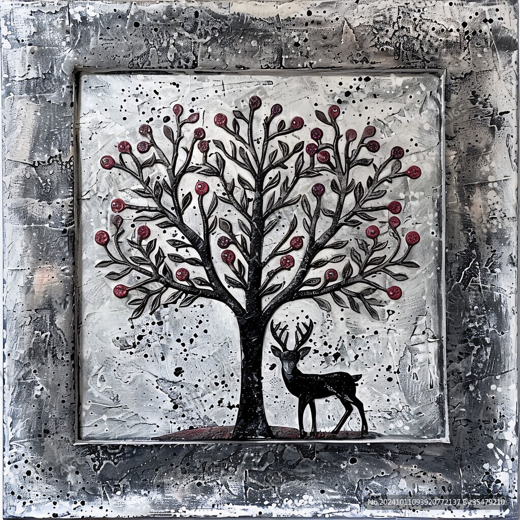 麋鹿发财树装饰画