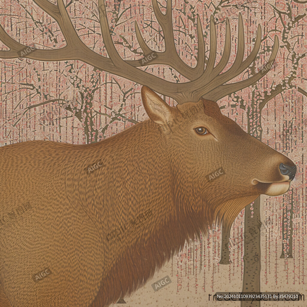 古典鹿风格插画无框画