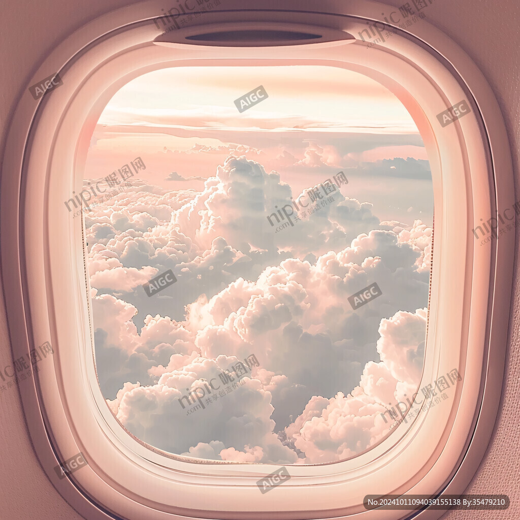 机舱窗户白云