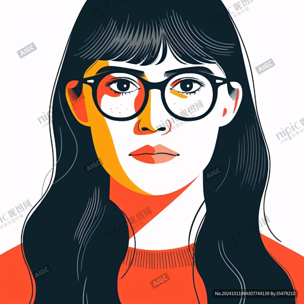 插画人物戴眼镜女孩