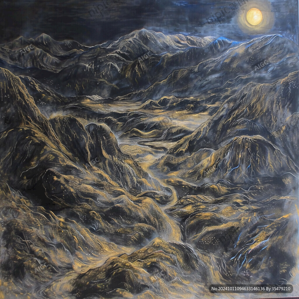 流体画金色山河