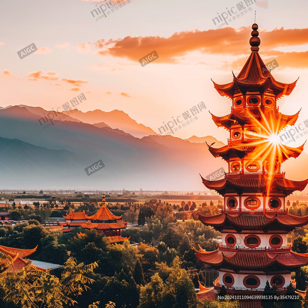 应星楼中国风山水意境