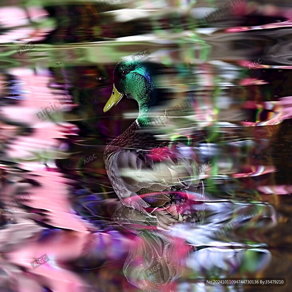 鹈鹕与荷花多重曝光