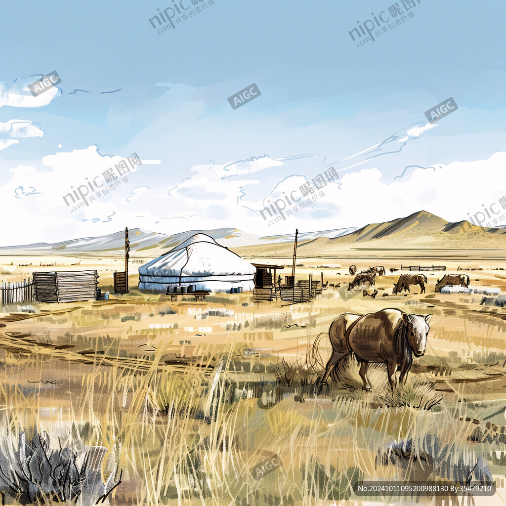 蒙古草原插画