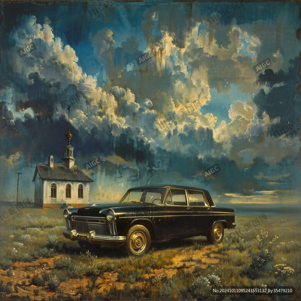 老爷车油画