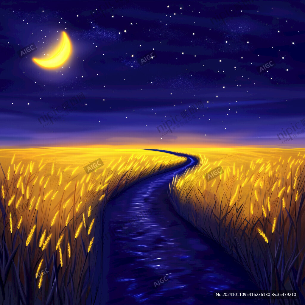 夏季田园田野夜晚月亮