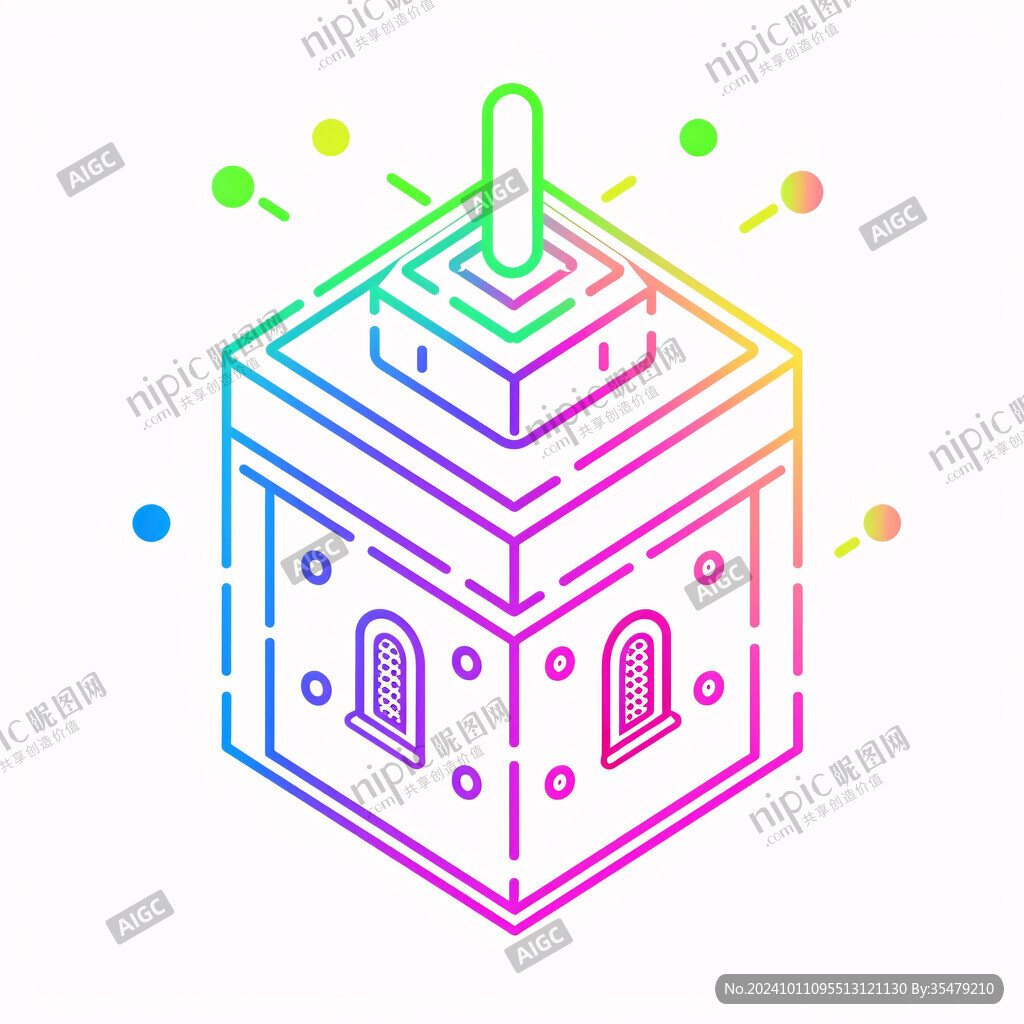 彩色线条建筑插画