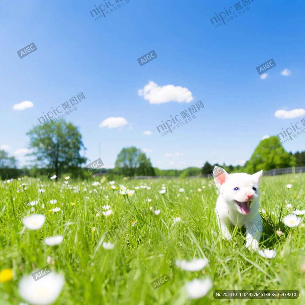 蓝天草地小狗