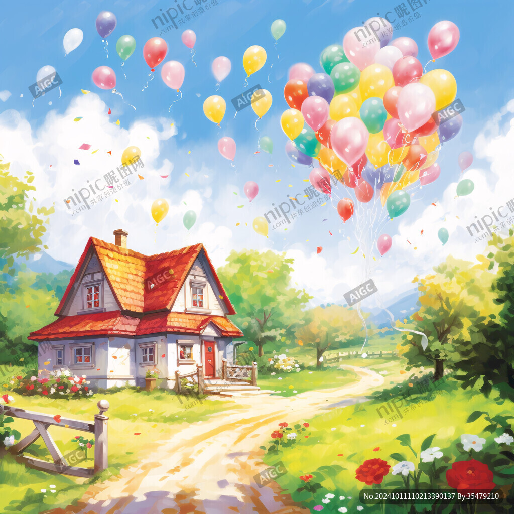 热气球插画场景