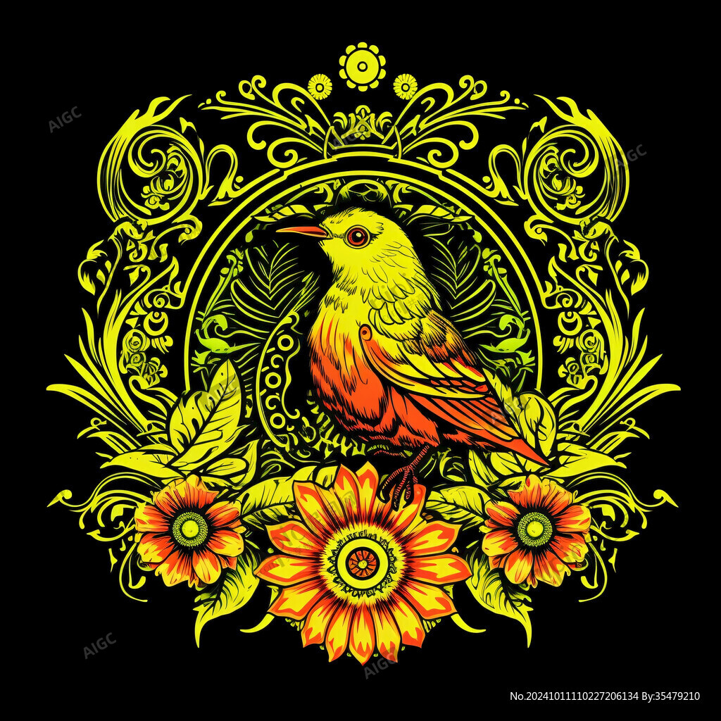 欧美风格鸟花卉