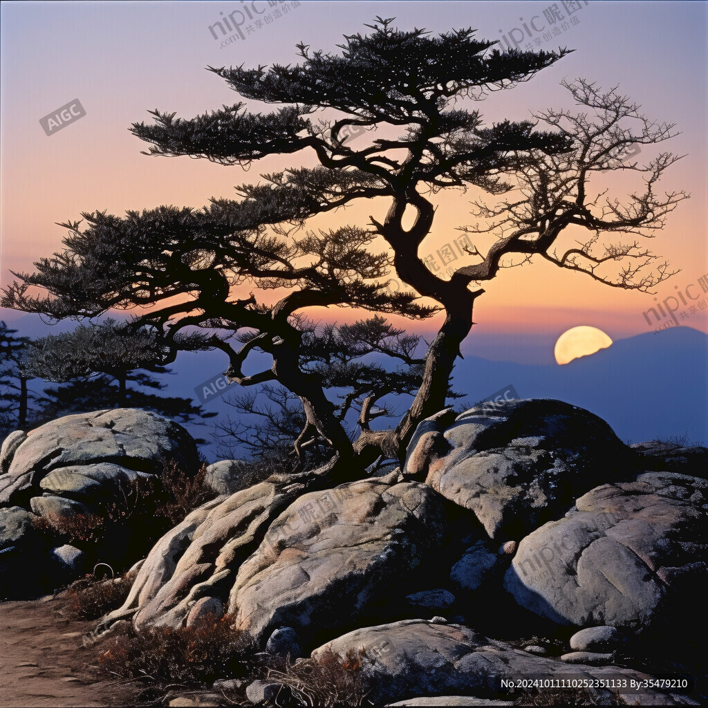 旭日东升迎客松