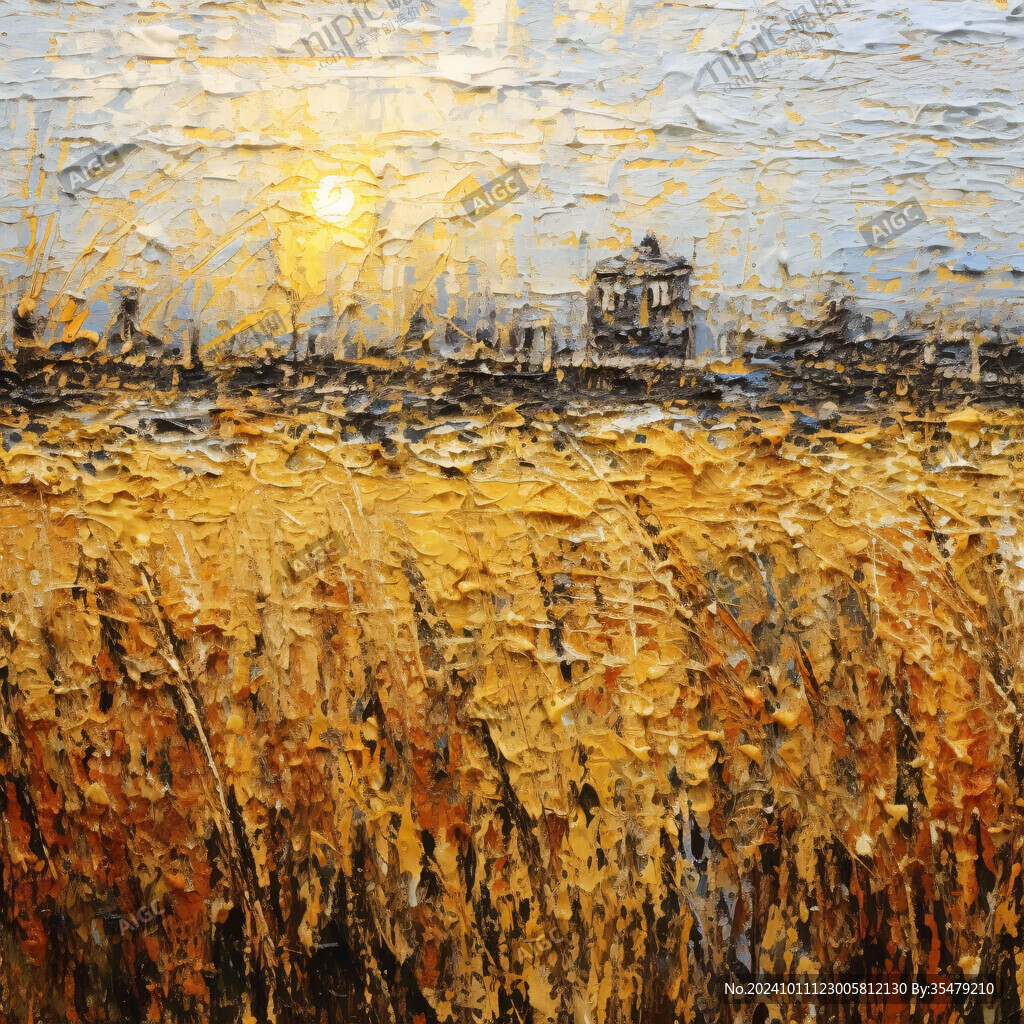 屏风条屏日出油画渔船