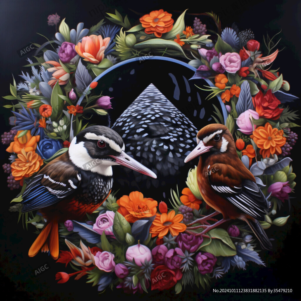 欧美风格鸟花卉