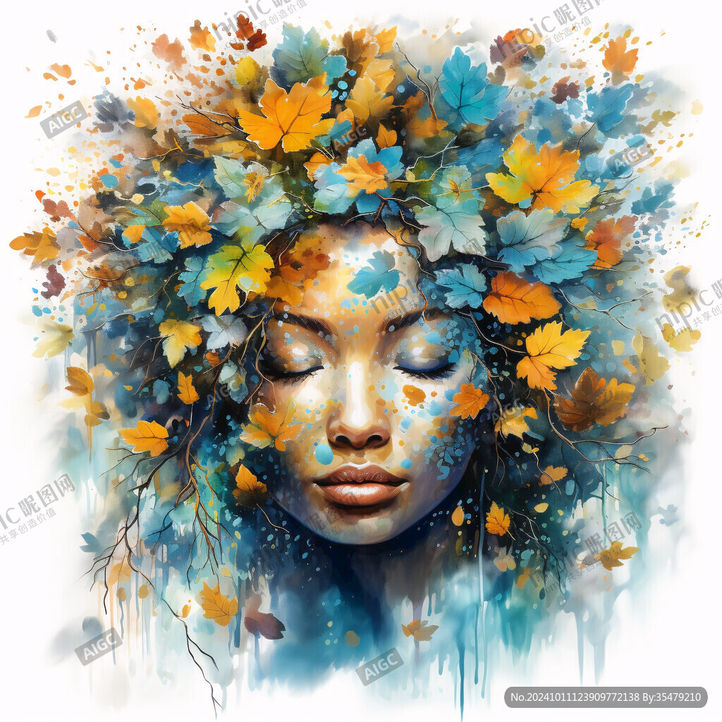 唯美抽象画水彩画女人