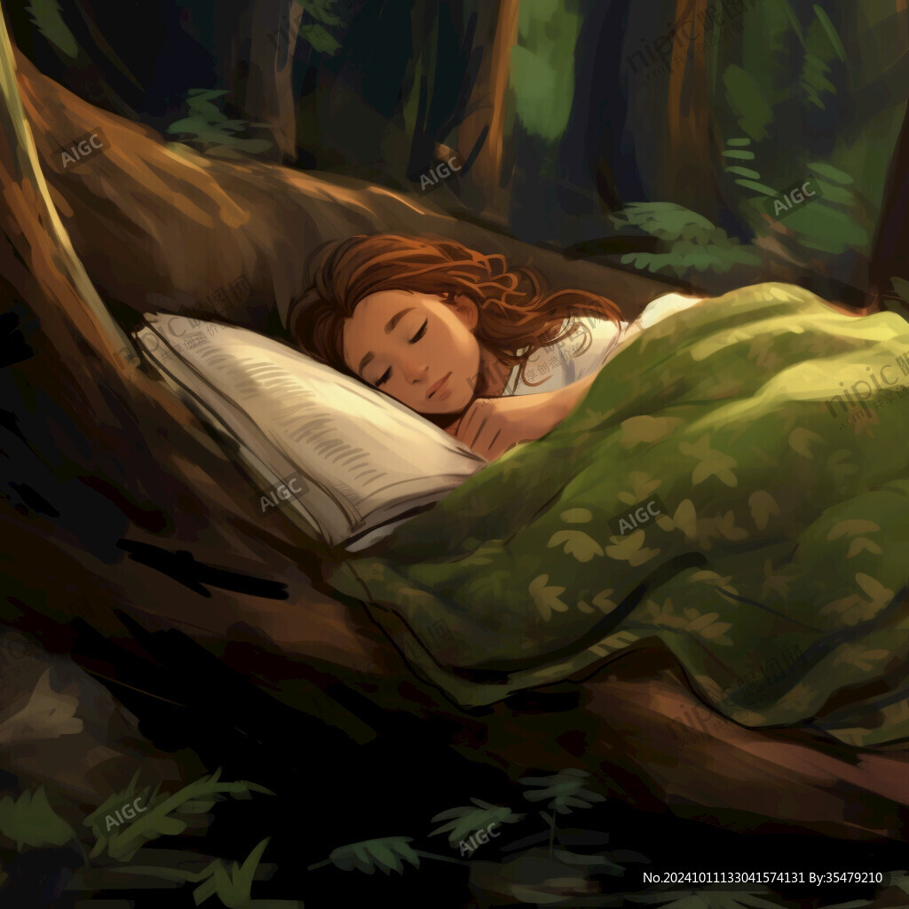 治愈系女孩睡觉春困