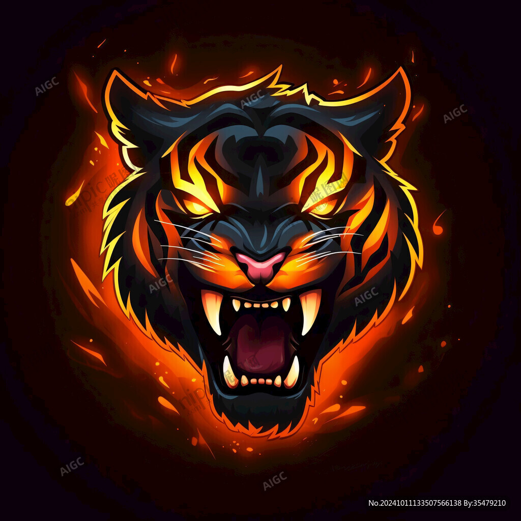 原色虎头潮流插画