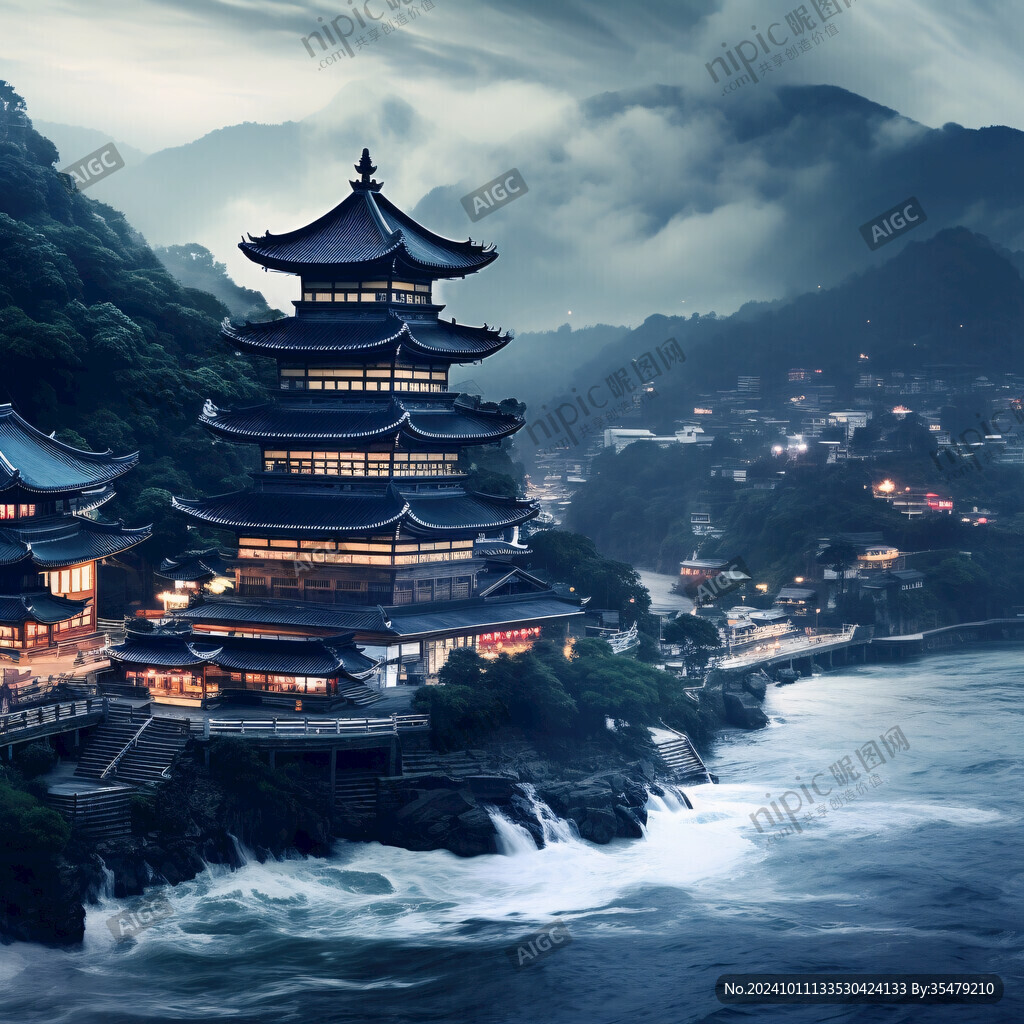 魁星楼中国风山水意境