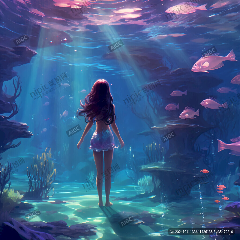 海洋馆海报卡通美少女