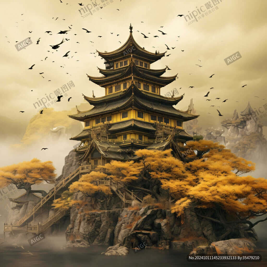 魁星楼中国风山水意境