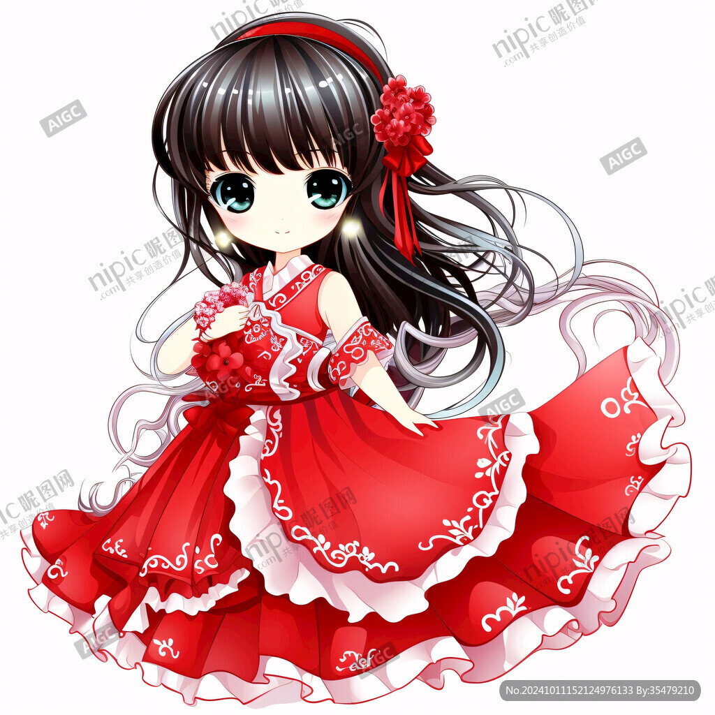 穿红裙子的卡通小女孩