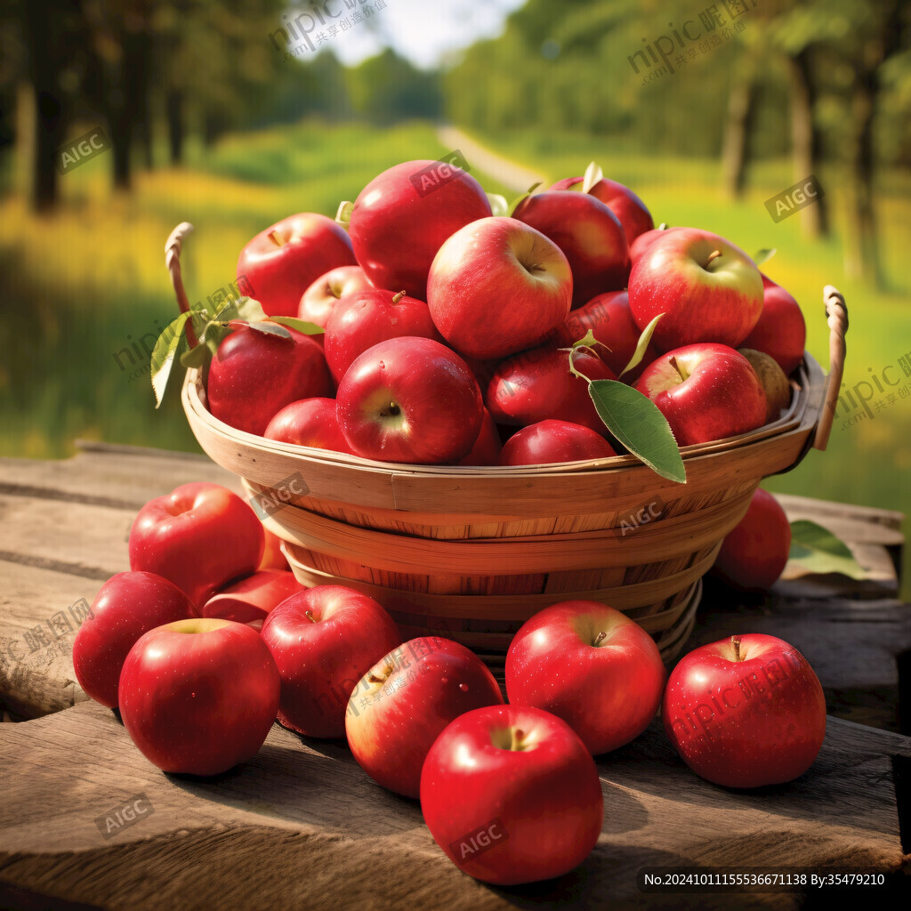 苹果框子篮子盛满苹果