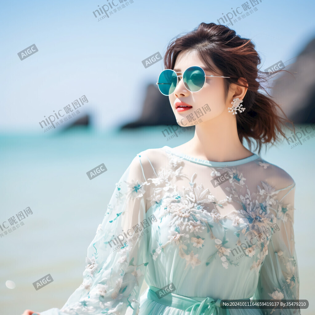 美女背景海边春风