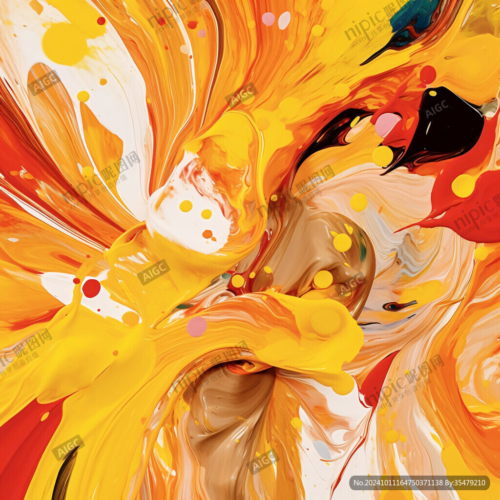 动感线条黄橙色抽象画