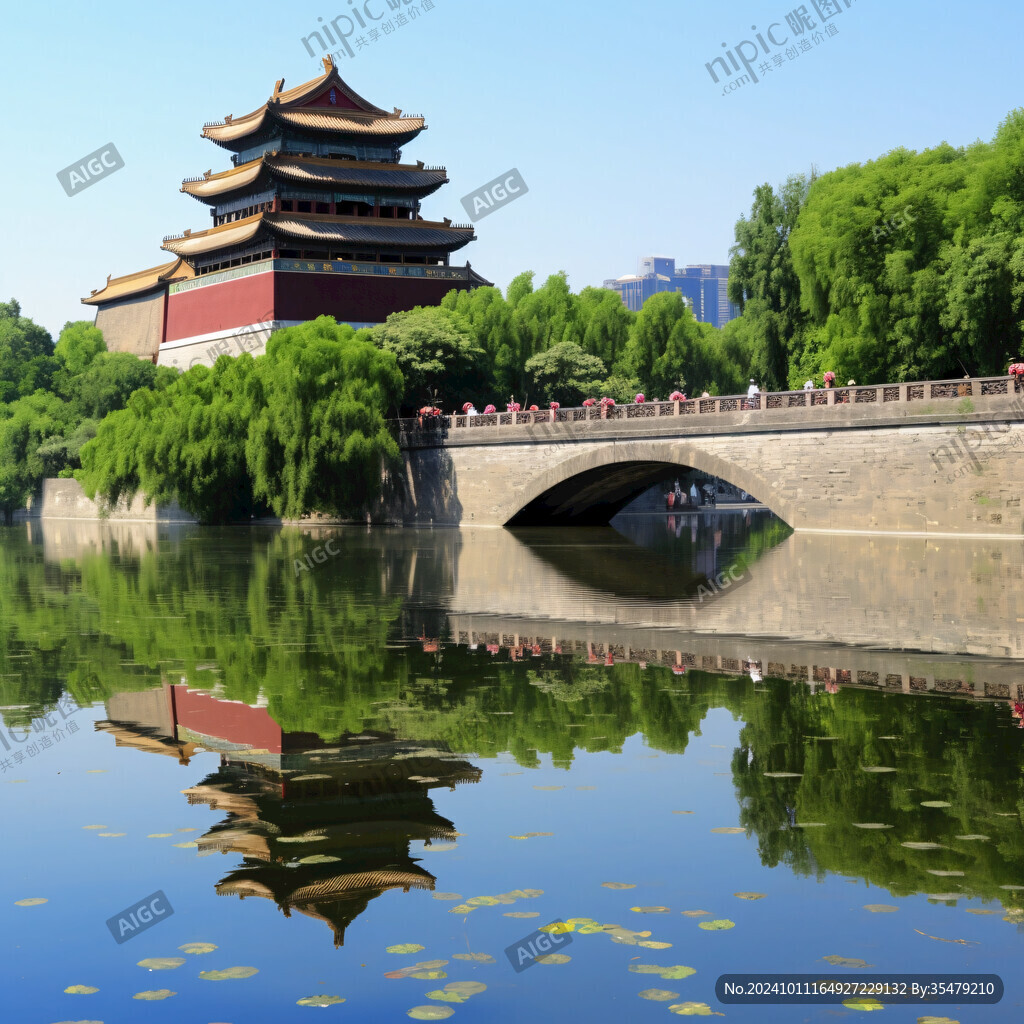 古建筑倒影古城楼