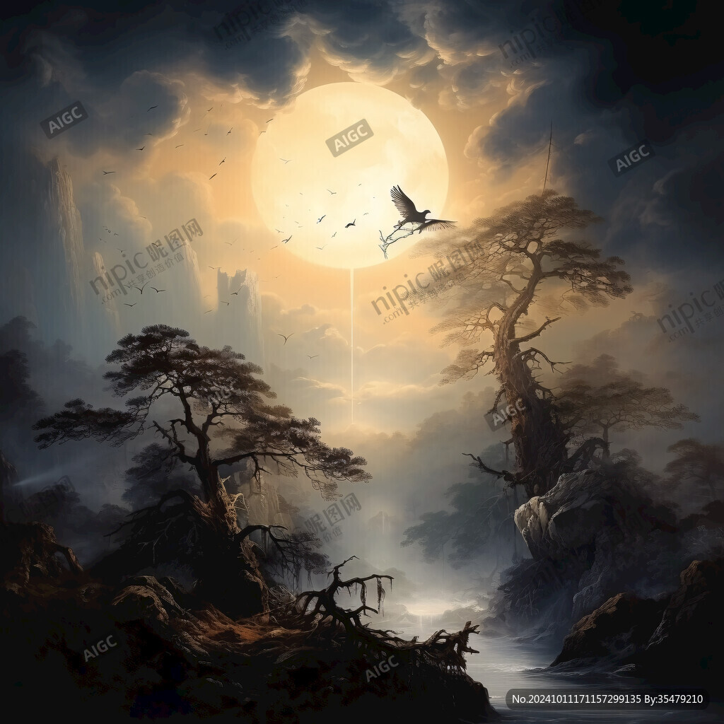 迎客松松树禅意山水