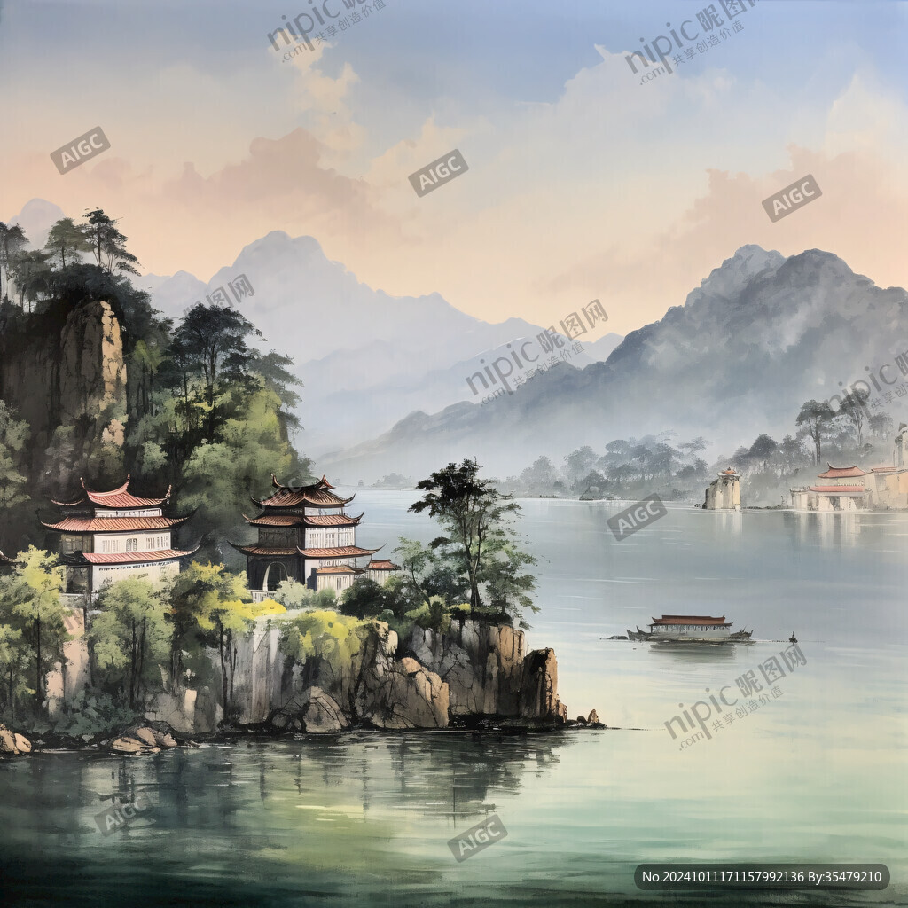 山水风景彩绘