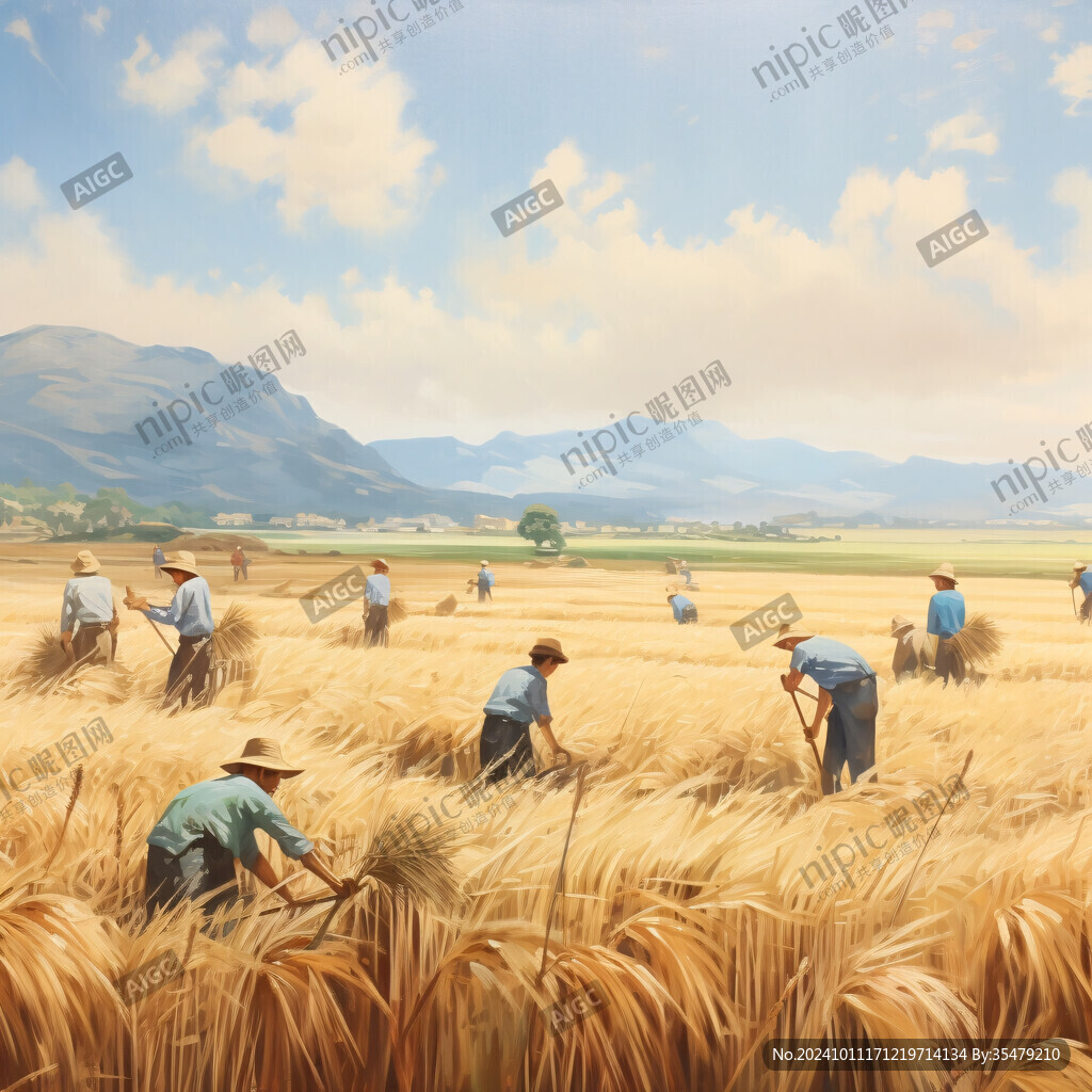 劳动场景收麦子