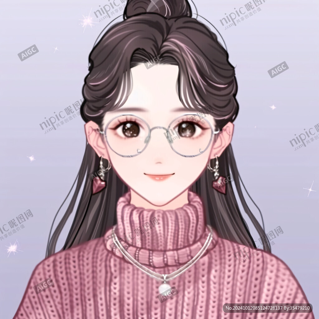 插画人物戴眼镜女孩