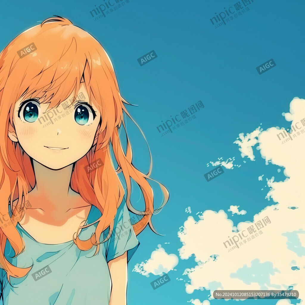 蓝天白云女孩插画